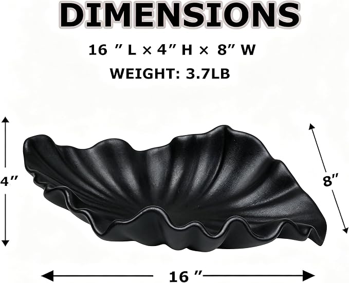 Black Large Decorative Bowl - 16” Fruit/Key/Purse Bowl for Home | Black decor bowl, home decor accent, large fruit bowl for kitchen, decorative bowls for home deocr, 16 inch decor