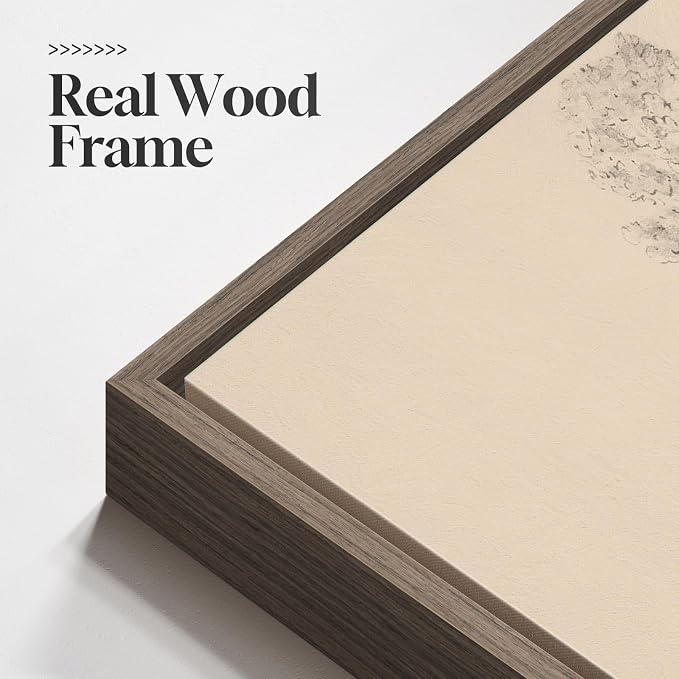 Framed Neutral Vintage Landscape Wall Art for Living Room, 3 Piece Large Tree Sketch Rustic Canvas Artwork for Walls, Brown Forest Wabi Sabi Farmhouse Wall Decor for Bedroom Hallway Office, 20x30 Inch