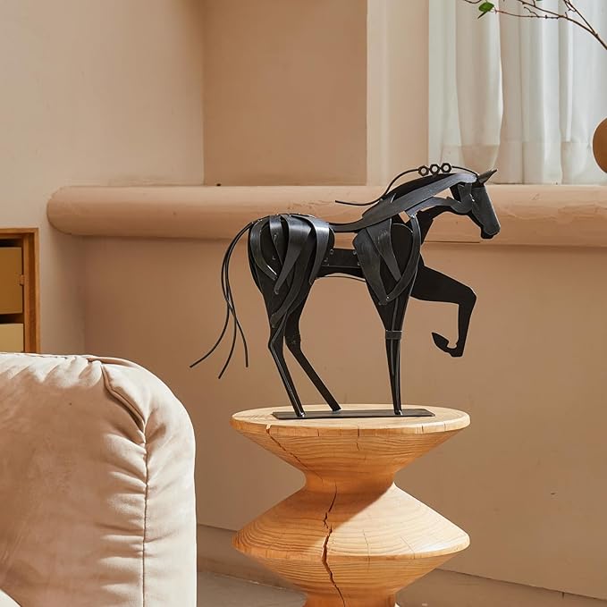 SunBlogs Art Metal Horse Statue Décor, Handmade & Hand-Painted Modern Western Horse Decoration, Rustic Iron Sculpture Gifts for Home Office for Horse Lovers