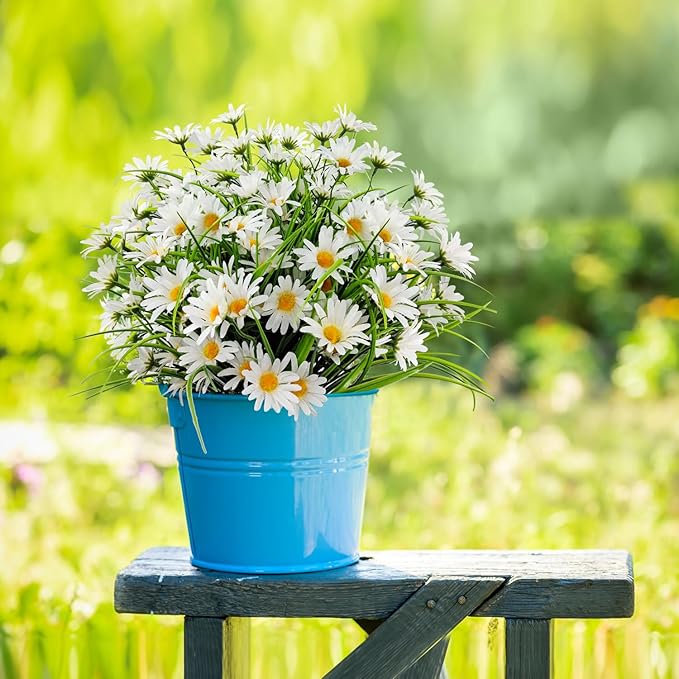 4 Bundles Artificial Silk Daisy Flowers Fake Daisies Plastics Plants Flower Faux Wildflowers Outdoor UV Resistant for Home Decor Indoor Outside Porch Patio Garden Planters Decoration (White)