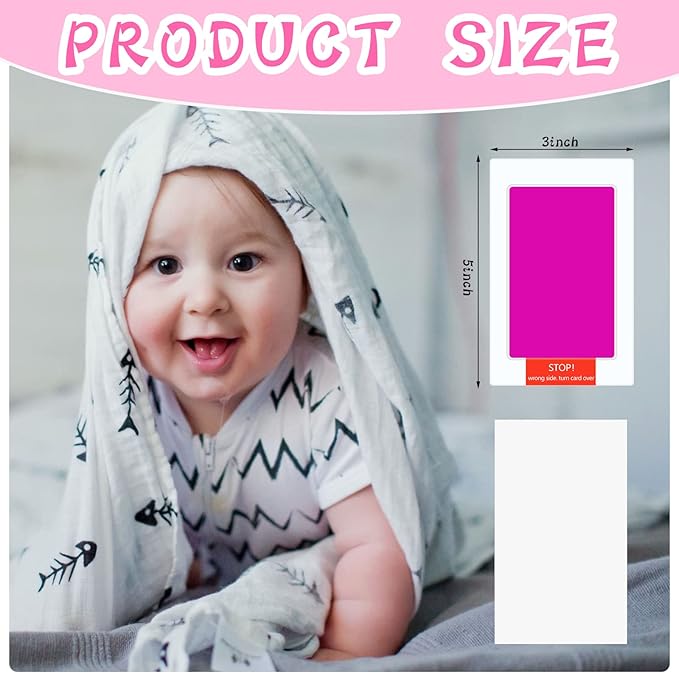 48 Pcs Inkless Baby Footprint Kit Includes 16 Pcs Colorful Ink Pad and 32 Imprint Card for Baby Hand and Footprints, Handprint Dog Paw Print Kit for Newborn Registry Gifts Family Printing Mom Girl