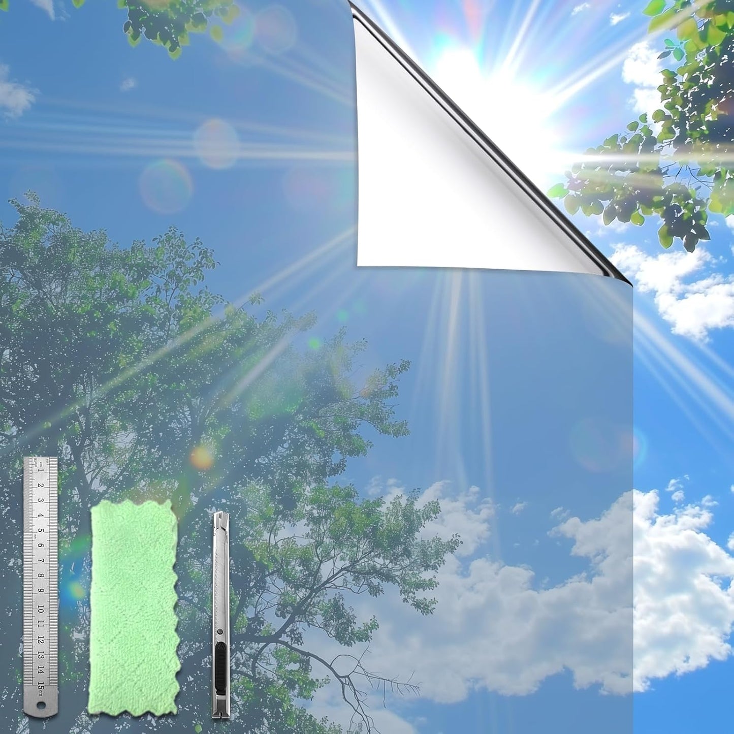 DUOFIRE One Way Window Film Privacy See Out Not in Heat Blocker Window Tint Reflective Mirror Windows Tinting Film for Home Static Cling Anti-UV Sun Blocking Windows Covering（Silver, 23.6x78.7in）