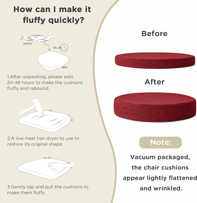 AddGrace 2.5" Thick Non Slip Round Chair Pad Set of 2, 16", Red | Machine-Washable Cover, Non-Slip, for Kitchen, Dining Room, Office, Floor, Bistro Cafe, for 16" Ottoman, 16" Round Stool