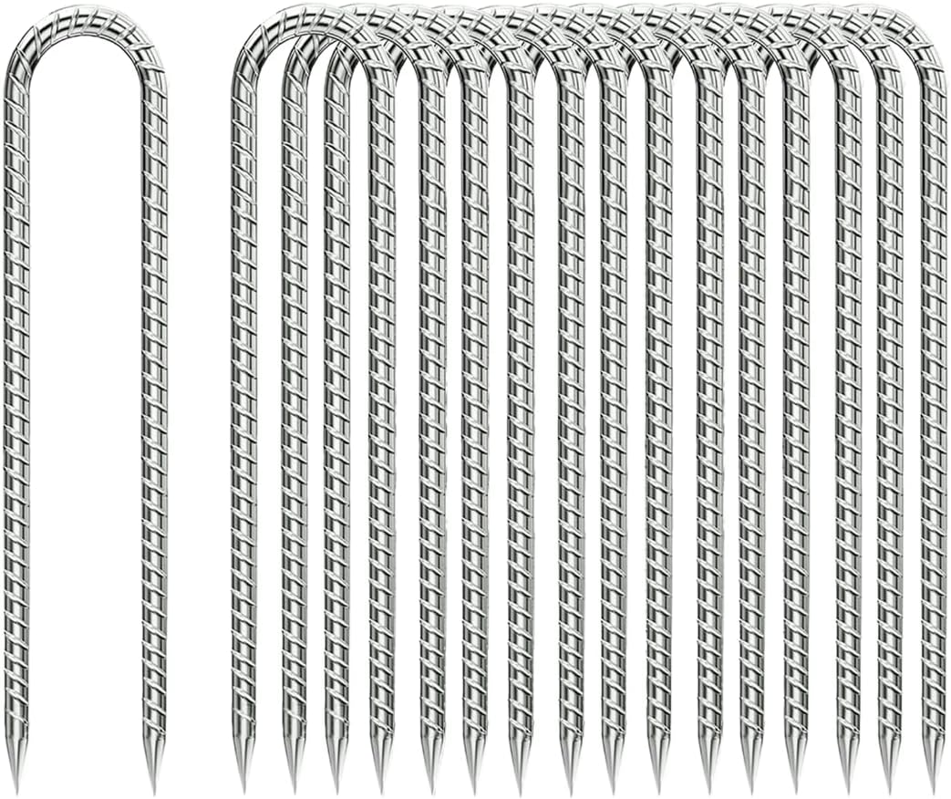 Rebar-Stakes-12-Inch, Ground Stakes Heavy Duty U-Hook Galvanized Anti-Rust Tent Stakes Heavy Duty Ground Anchors for Garden Dog Fence Chicken Coop Christmas Decorations Deer Fence 16pcs