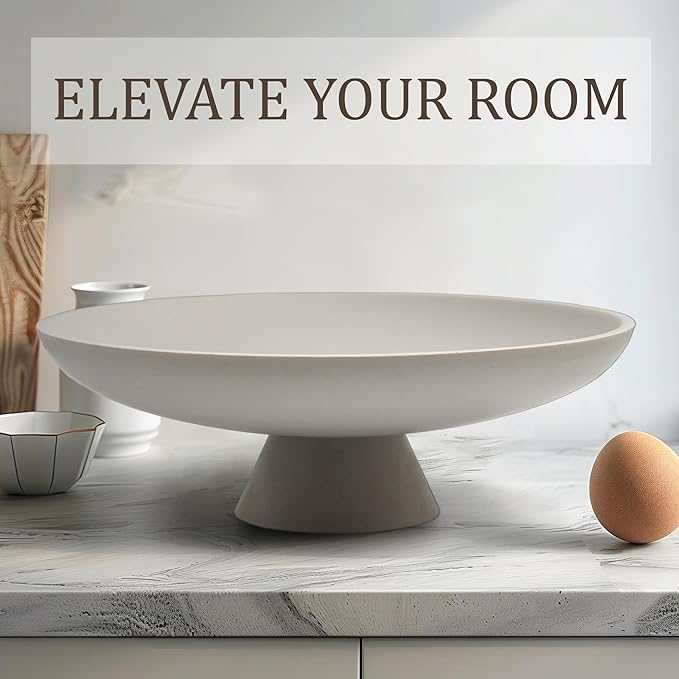LIN CHUAN Large Decorative Bowl, Modern Resin Pedestal Bowl for Home Decor, Stylish Fruit Bowl for Kitchen Counter, Chic Key Holder for Entry Table, Grey