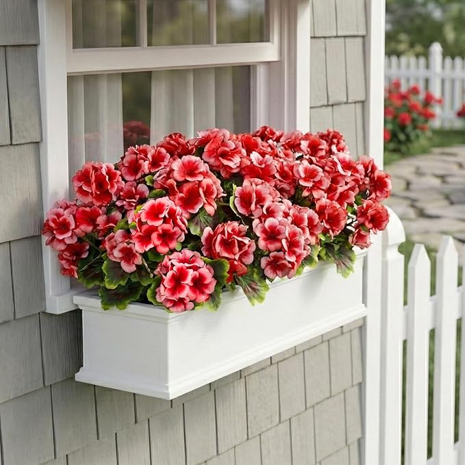 lovemoon 8 Pcs Artificial Geranium Plant Realistic Silk Flowers for Outside UV Resistant Faux Geraniums Flowers for Indoor Outdoor Home Garden Office Decoration (8, Peach)