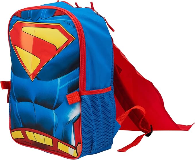 AI ACCESSORY INNOVATIONS Superman 2 Piece Backpack Set, Boys 16" Superhero School Bag with Detachable Cape, Lunch Box