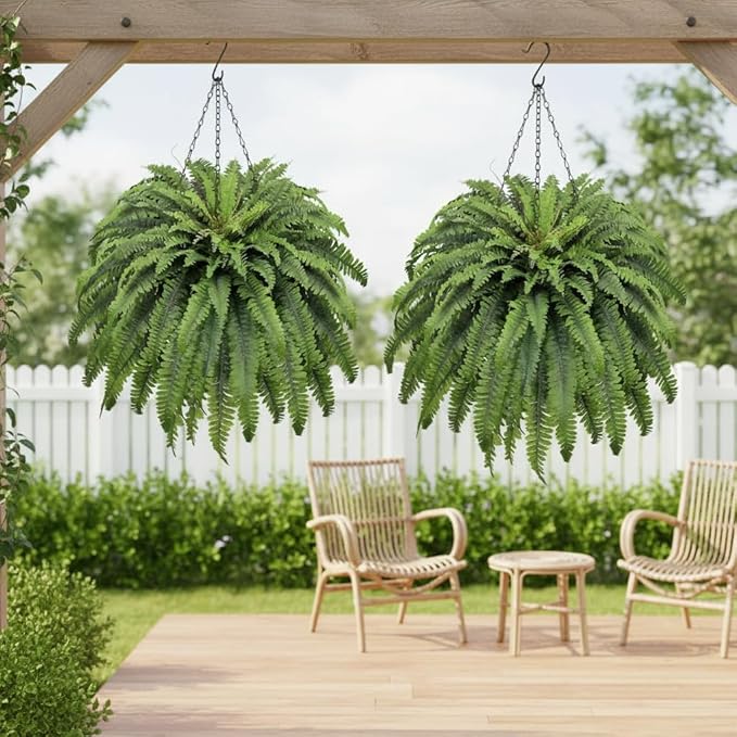 50" Fake Ferns Artificial Plants Large, 98 Fronds 2 Artificial Ferns for Outdoors and Indoors, Suitable for Planter Garden Porch Office Decor