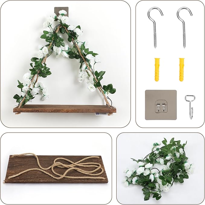 Forest Angle Shelf for Wall,Floating Shelves,Floating Shelves for Wall No Drilling,Adhesive Shelves,Command Strip Shelf,Room Decor Aesthetic,Plant Shelf Wall,Whimsical Decor,2-Piece Set(White Flower)