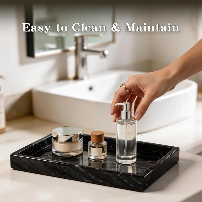 Black Marble Tray,Marble Tray,Elegant Vanity Organizer for Perfume, Jewelry, and Bathroom Essentials