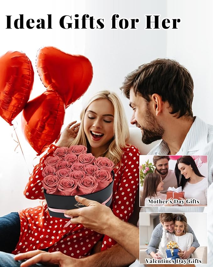 Changshunqi 16 Flowers Forever Preserved Roses in Heart Box, Preserved Flowers Womens Birthday Gifts for Women Mothers Rose Gift for Her Romantic Eternal Real Rose for Women Mom Wife