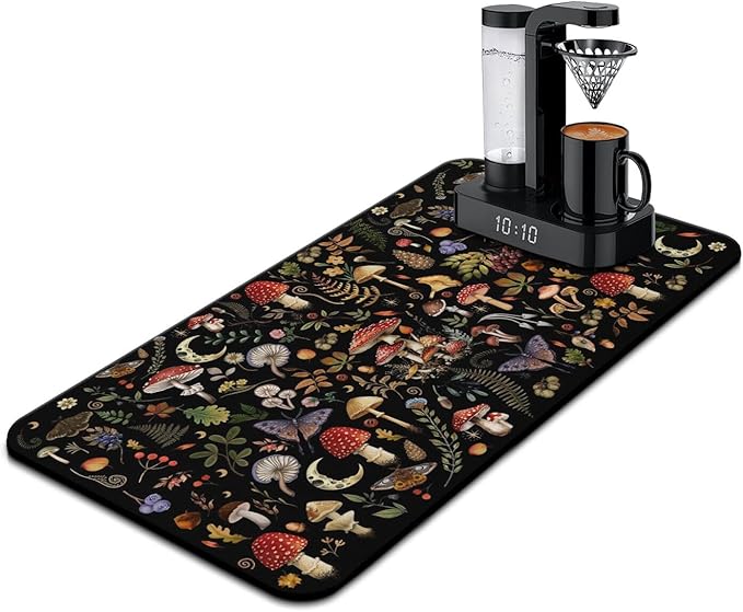 Fun Coffee Mat 31inx17in,Coffee Bar Mat for Countertops,Absorbent Hide Stain Anti-Slip Coffee Bar Accessories Fit Under Coffee Machine Mat,dish Drying Mats for Kitchen