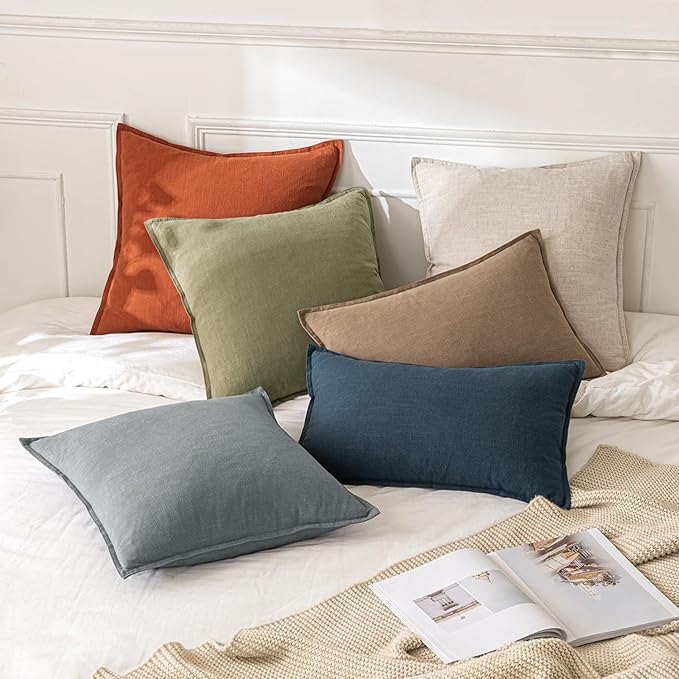 MIULEE Decorative Linen Pillow Covers 18x18 Inch Light Olive Green Boho Farmhouse Neutral Couch Throw Pillows for Bed Pack of 2 Accent Modern Pillowcase Summer Sofa Livingroom Home Decor