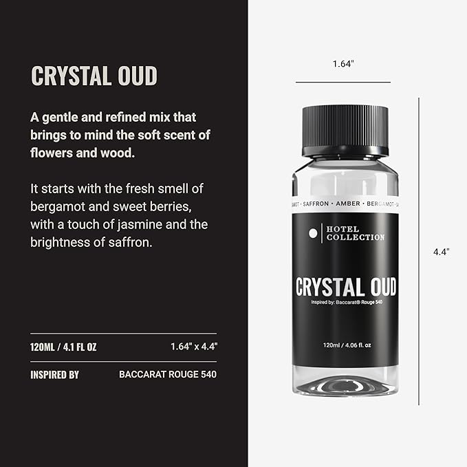 Hotel Collection Diffuser Oil - Crystal Oud - Aromatherapy Essential Fragrance Oil - Bergamot, Sweet Berries, Jasmine & Saffron - 120ML 4.1 Fl oz