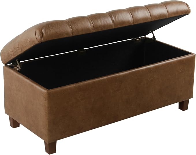 HomePop 40" Button Tufted Storage Bench - Distressed Brown Faux Leather