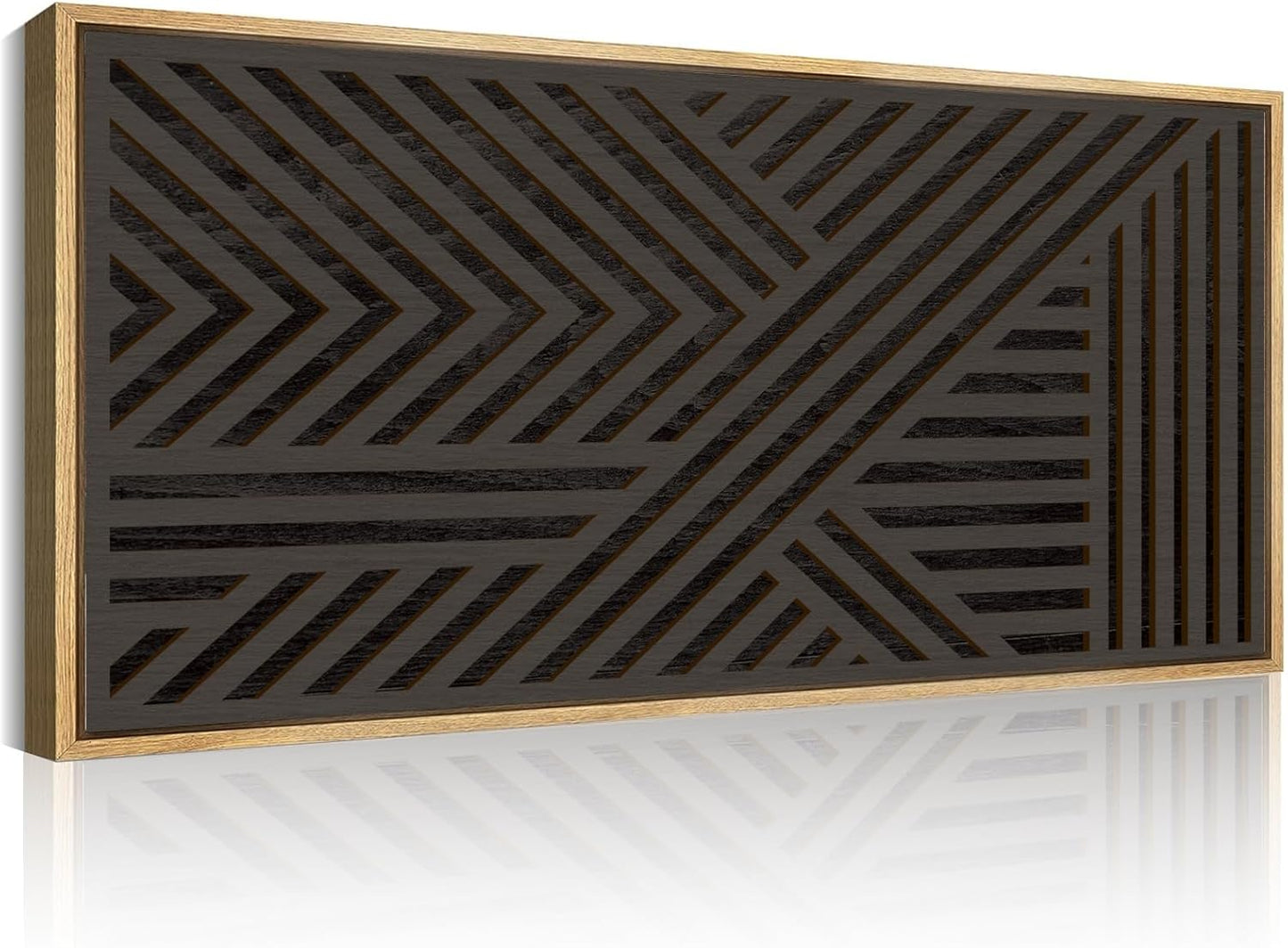 IARTTOP Large Black Framed Wood Wall Art for Living Room Abstract Modern Wooden Wall Decor Neutral Geometric Wall Sculpture Bedroom Office 20x40 Inch