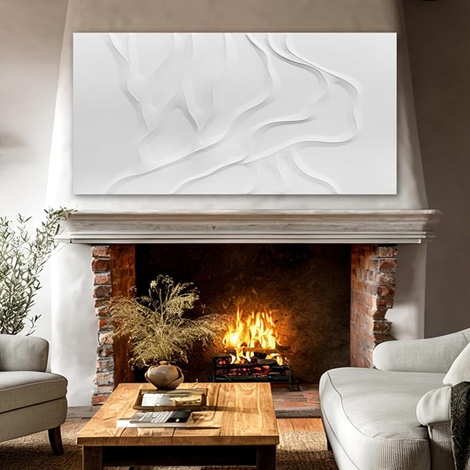 ZUNARE Minimalist White Abstract Wall Art, Hand Painted Textured Canvas with Soft Organic Relief, Modern Neutral Wall Decor for Living Room or Bedroom 24×48 Inch
