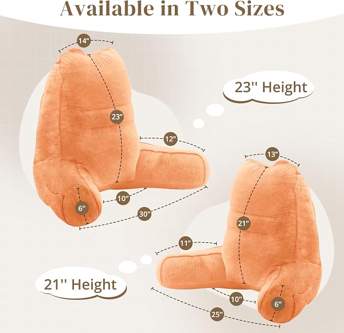 Sasttie Reading Pillow, Pillows for Reading or Relaxing – Ergonomic Support for Head, Neck, Back, and Lumbar, 21-Inch, Orange