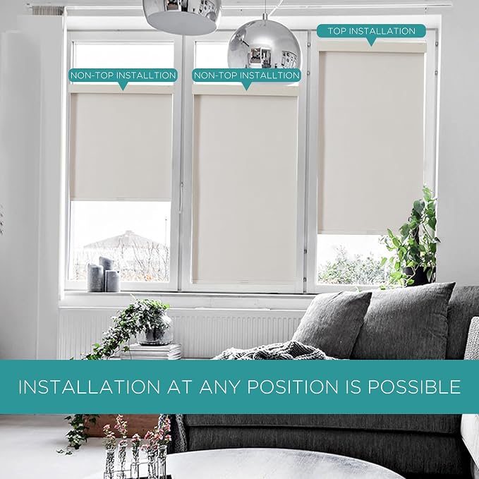 Joydeco No Drill Blackout Shades, Free-Stop Cordless Roller Shades, UV Protection, Thermal Insulated Blinds for Indoor Windows, Easy Install Window Blinds for Home and Office (Beige, Custom Size)