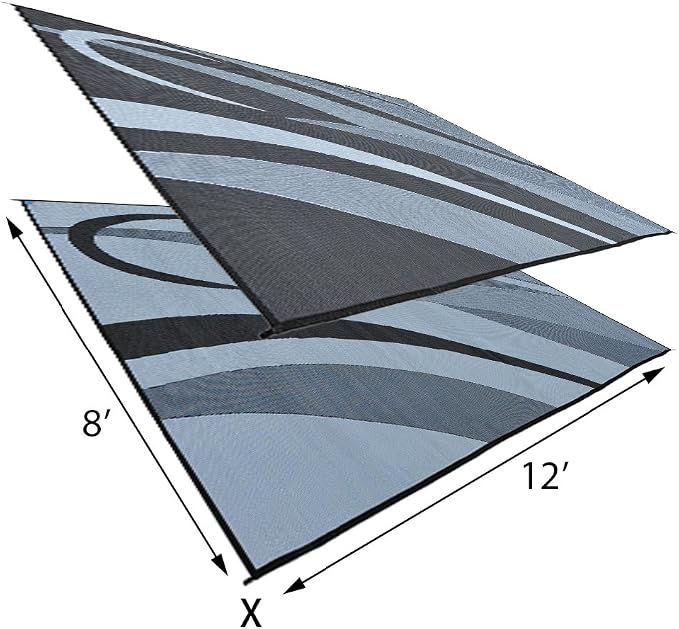 Stylish Camping GA1 Reversible Graphic Patio Mat-8' x 12', Black/Silver