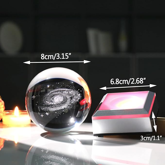 3.15 Inch 3D Galaxy Planet Glass Ball with Light Lamp Astronomy Gifts Ideas for Boyfriends Kids, Science Space Universe Art Model Home Decor
