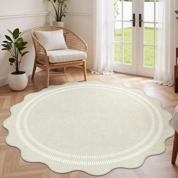 Area Rugs 5ft Living Room Washable Modern Rug, Neutral Beige Soft Non Slip Rugs Stain Resistant Indoor Carpet for Bedroom Dining Room Nursery Home Office