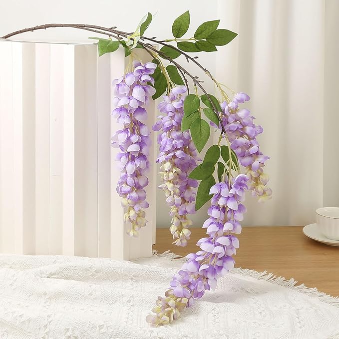 4pcs 47.2-inch Artificial Fake Wisteria Hanging Flower Garland Silk Flower String Home Party Decoration White Blue Pink Purple (Purple)