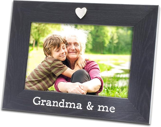 MIMOSA MOMENTS "Grandma & Me Black 4x6 Picture Frame with Silver Heart Ornament, Tabletop Display, Mother's Day Birthday Gift for Grandma from Granddaughter Grandson