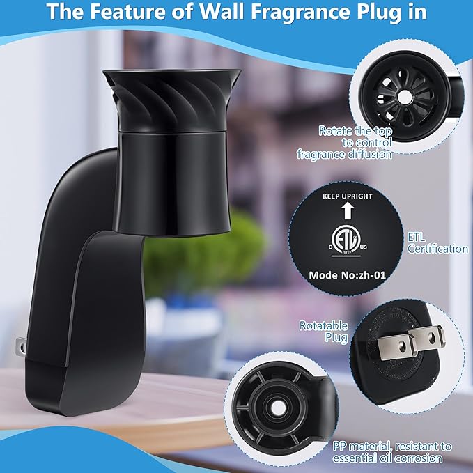 Hohean 4 Pack Wall Fragrance Plug in Compatible with Bath and Body Works WallFlower Refills, ETL Certified, Rotatable, Precise Scent Adjustable Fragrance Control Diffuser Plug for Home, Office (Black)