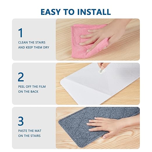Stair Treads for Wooden Steps Indoor, 7 Pack 8" X 30" Non Slip Carpet Stair Treads with Reusable Adhesive for Kids Elders and Dogs, Surface Polyester TPR Backing Stair Rugs, Dark Grey