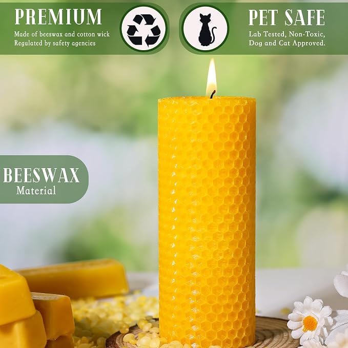 4 Pack Beeswax Pillar Candles, 2x5 Inch Beeswax Candles for Home | Natural Beeswax Non Toxic,Unscented Dripless Smokeless,Handmade Emergency Candles Long Burning,Organic,20 Hours,Paryer,