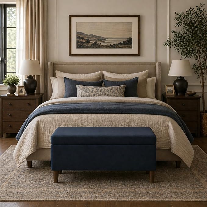 HomePop Malmo 36" Storage Bench - Blue Velvet