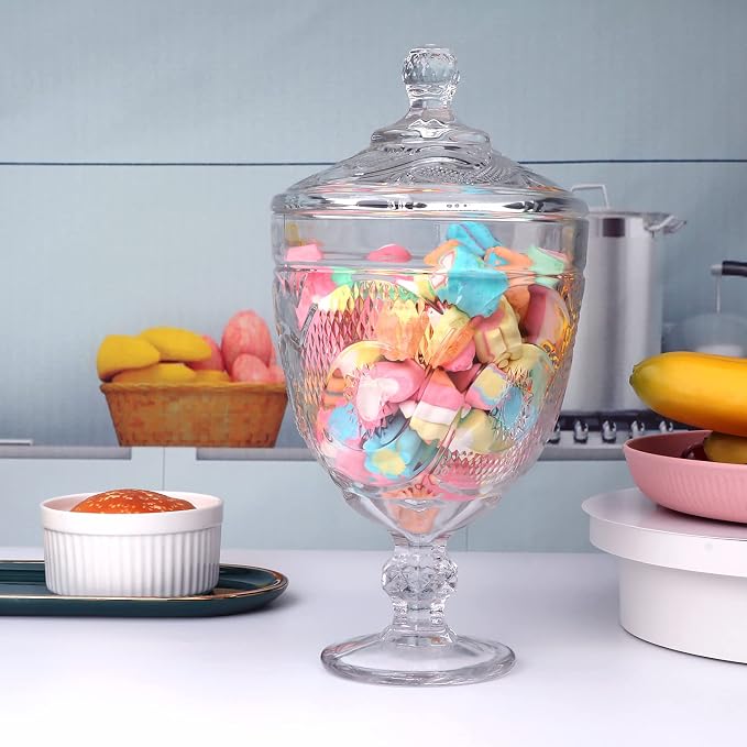Candy Jars Set of 3,Apothecary Jar with Lid, Crystal Candy Jar, Decorative Footed Jars, Cookie jar, for Buffet,Wedding (27oz)