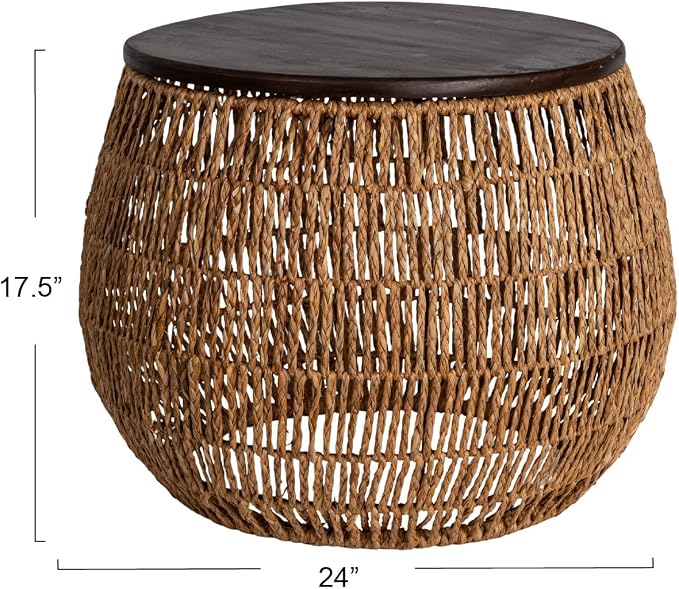 Bloomingville Hand-Woven Seagrass and Pine Wood Round Side Table, Natural