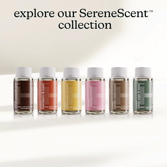 Homedics SereneScent Waterless Diffuser Oil Refill — White Sage & Moss (120ml). Fresh & Earthy Home Fragrance. Compatible with SereneScent Diffusers. Easy Twist Plug & Play