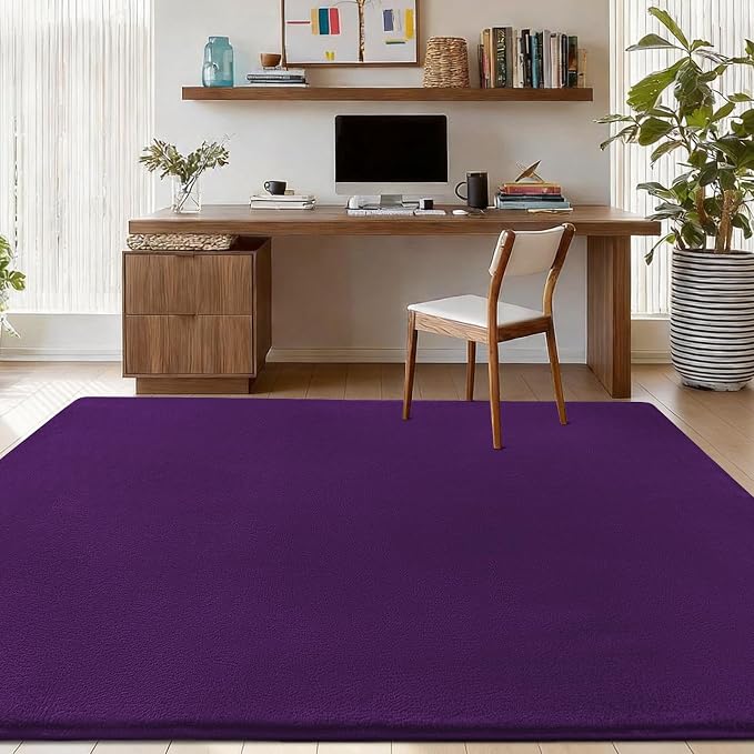 qulint Dark Purple Area Rug for Living Room, 5x8 Modern Bedroom Carpet Soft Thickened Memory-Foam Indoor Washable Rug, Minimalist Solid Non Slip Carpet for Boys Girls Kid Room Dorm Home Decor