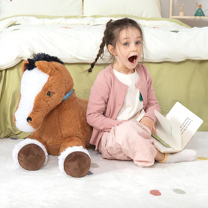 MaoGoLan Large Horse Stuffed Animal for Boy, Big Horse Plush Toy for Girl Boy, Ridable Stuffy Pony for Kid, Stuffed Pony Plush Pillow for Easter Birthday Gifts Baby Shower Party Favor, 47 inches, Tan