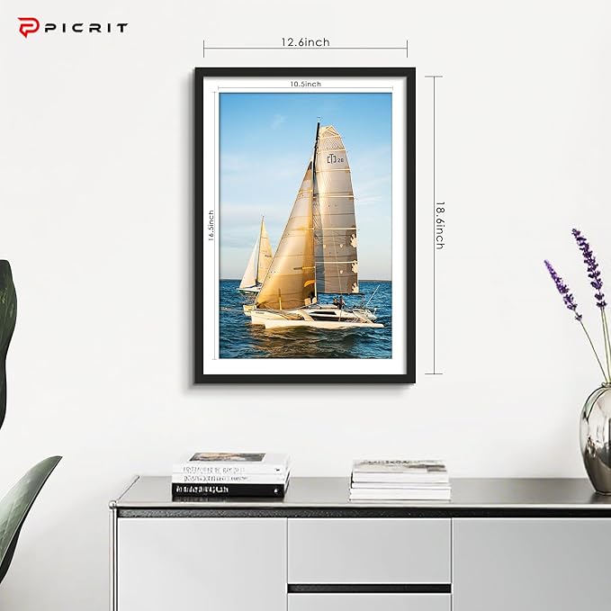 Picrit 13x19 Poster Frame Set of 12, Display Pictures 11 x 17 with Mat or 13 x 19 without Mat, Black Wall Gallery Photo Frames Display for Home Decor