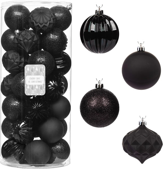 Every Day is Christmas Ornaments, Shatterproof Christmas Tree Ornament Set, Christmas Balls Decoration 35 Count (2.75"/70mm, Black)