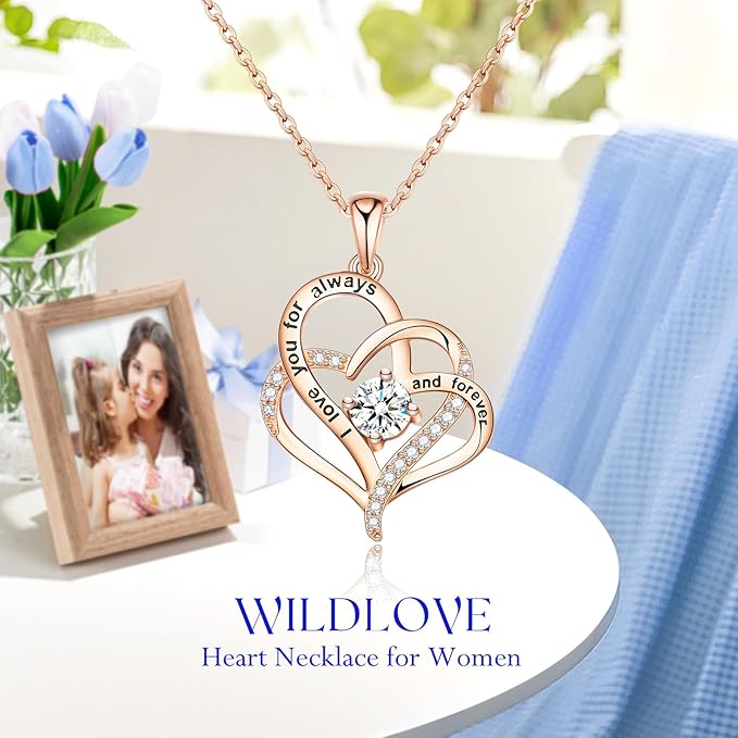 WILDLOVE Forever Blue Rose with Heart Necklace, Preserved Flowers Gifts for Mom, Wife and Girlfriend on Christmas, Mother's Day, Anniversary, Birthday Gifts for Women, I Love You Gifts for Her