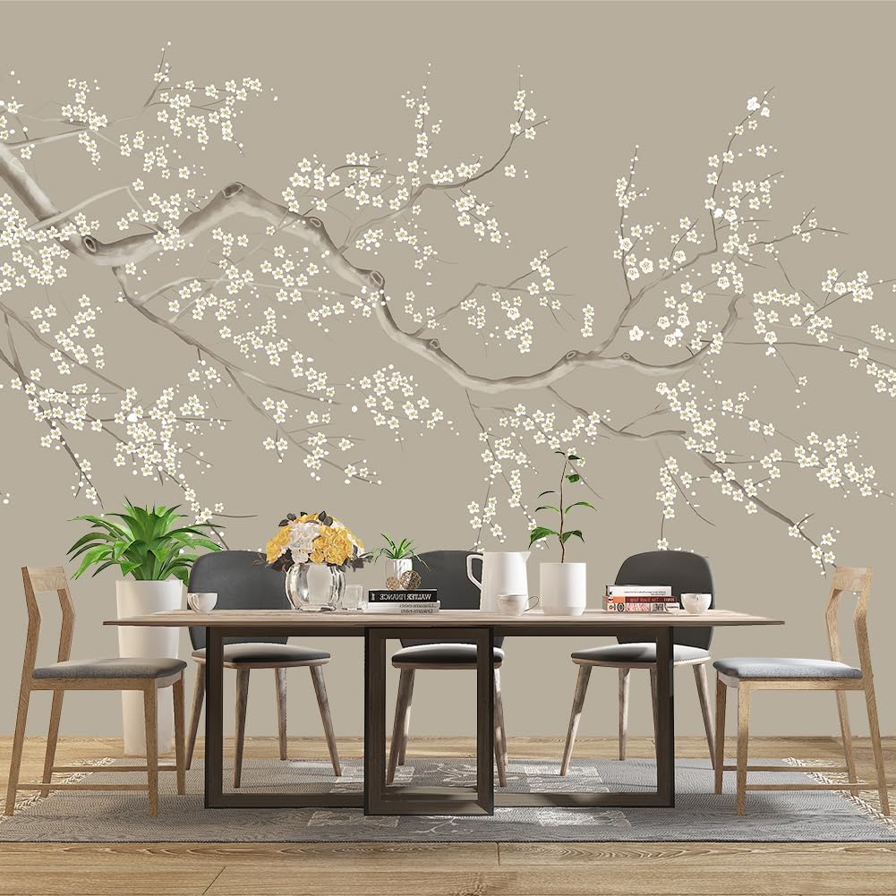 Chinese Style Plum Flower wallpeper Living Room Bedroom Office Wall Mural - W91 xH65（Not Peel and Stick）