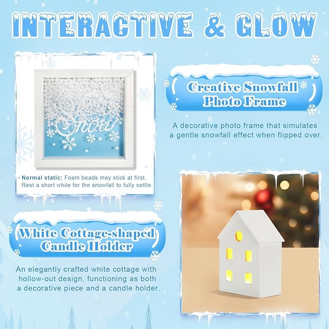 Winter Decoration for Home 8 PCS Tiered Tray Decor Set, Cute Christmas Blue Winter Decor for Shelf Mantel Office Indoor Table Centerpiece Snowflake Signs New Year Holiday Decorations Set