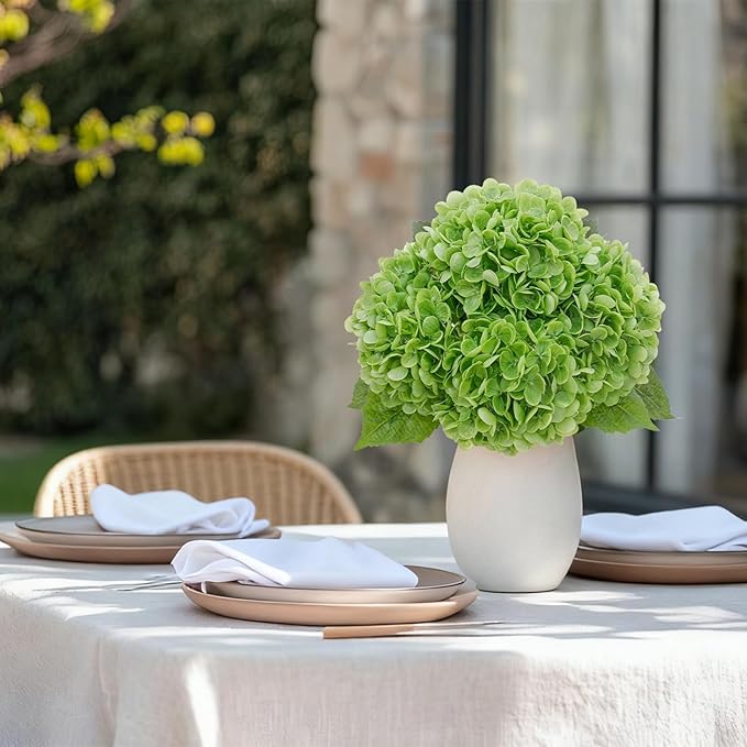 4 Pcs Artificial Hydrangea Silk Flowers with Stems, 19.7" Green Faux Hydrangeas Bouquet, 240 Petals, UV Resistant & Waterproof Fake Flower for Outdoor Wedding Home Decor
