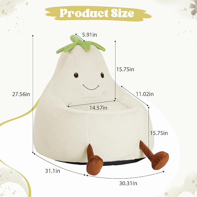 2FT Memory Foam Bean Bag Chair - Ultra Soft Faux Rabbit Fur Round Sofa with Handle & Machine Washable Cover, Comfy Lazy Chair for Kids Teens, Perfect for Reading Gaming in Living Room Bedroom，Beige