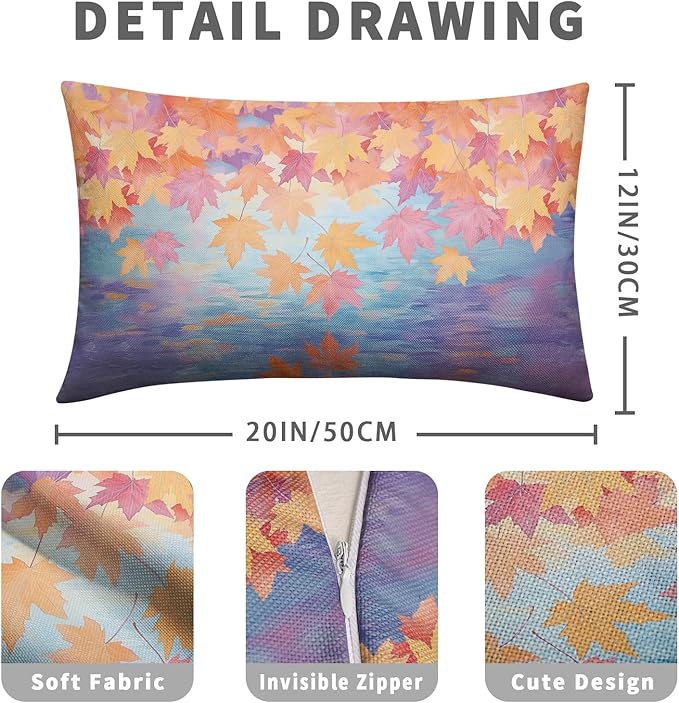 Fall Lumbar Pillow Covers Maple Leaves Thorw Pillow Covers 12x20 Set of 2 Autumn Maple Leaf Teal Double Sided Printing Rectangular Pillowcase for Home Decor Couch Sofa