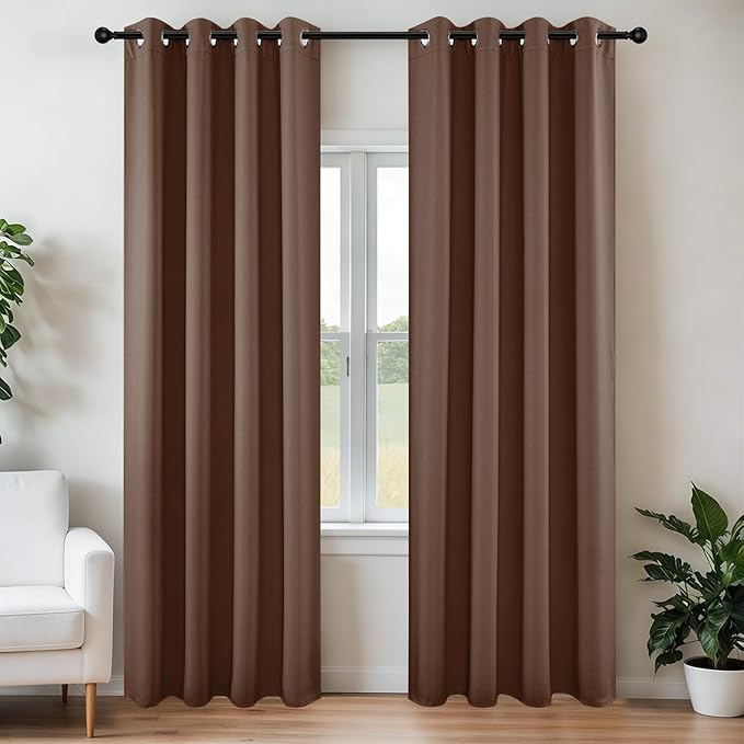 Joydeco Blackout Curtains 72 Inch Length 2 Panels Set, Thermal Insulated Long Curtains& Drapes 2 Burg, Room Darkening Grommet Drapes for Living Room Bedroom Window (W52 x L72 Inch, Brown)