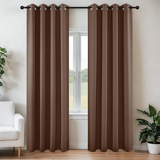 Joydeco Blackout Curtains 72 Inch Length 2 Panels Set, Thermal Insulated Long Curtains& Drapes 2 Burg, Room Darkening Grommet Drapes for Living Room Bedroom Window (W52 x L72 Inch, Brown)