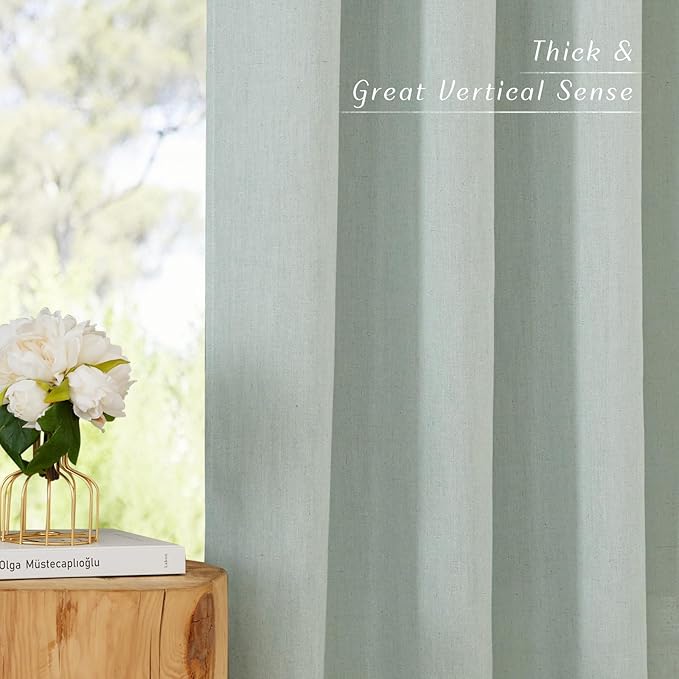 NICETOWN Sage Green Linen Kitchen Window Curtains Over Sink, Grommet Thick Linen Sage Green Short Window Treatments Privacy Assured with Light Filtering for Bedroom/Bathroom, W34 x L36, 2 Panels