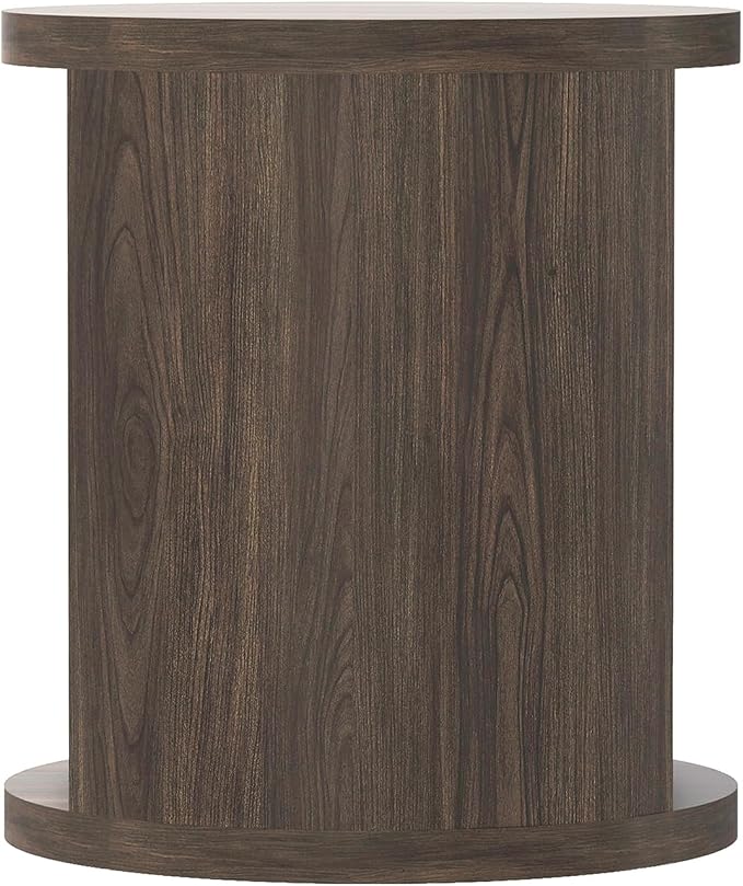 Manhattan Comfort Alure 20" Round End Table, Modern Accent Side Table with Open Storage, Elegant Wood Grain Design, Compact Living Room Furniture, Walnut