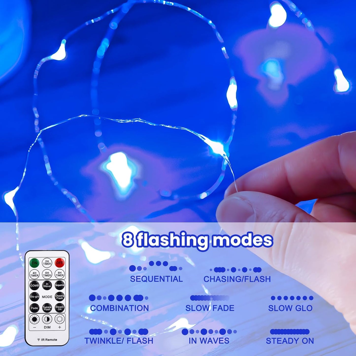 HXWEIYE 300LED Blue Fairy Curtain Lights with Remote 8 Modes Timer for Bedroom, 9.8x9.8Ft USB Plug in Christmas Fairy Hanging String Lights for Outdoor, Weddings, Party, Garden, Wall, Decorations